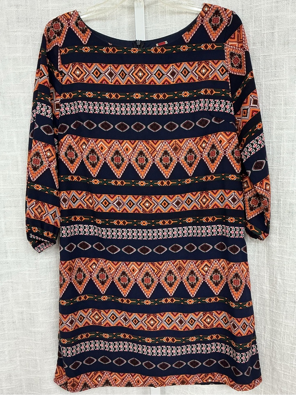 GI BIU Navy and Orange Patterned Shift Dress